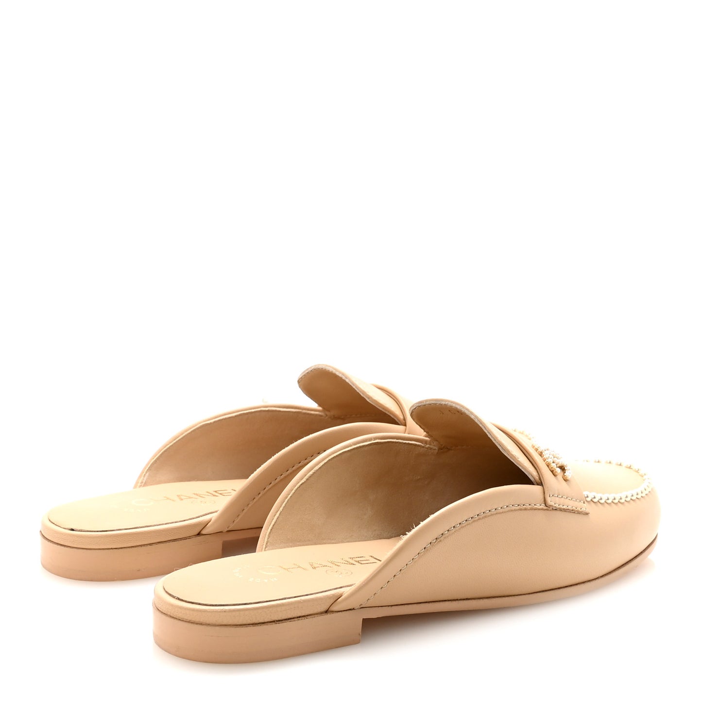 Lambskin Pearl CC Mules 36.5 Beige