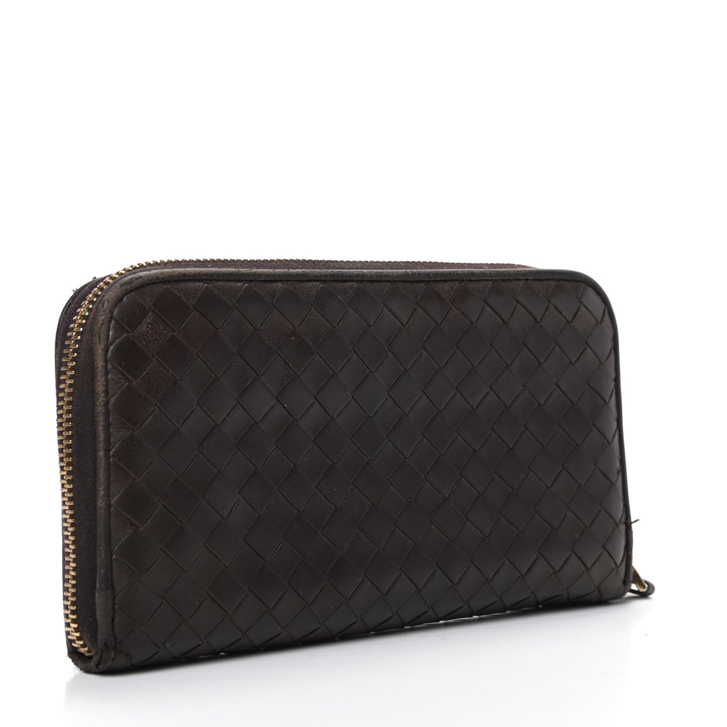 Nappa Intrecciato Zip Around Wallet Ebano