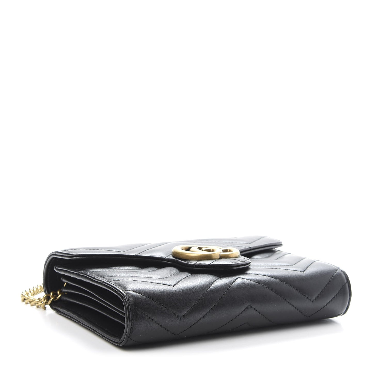 Calfskin Matelasse GG Marmont Chain Wallet Black