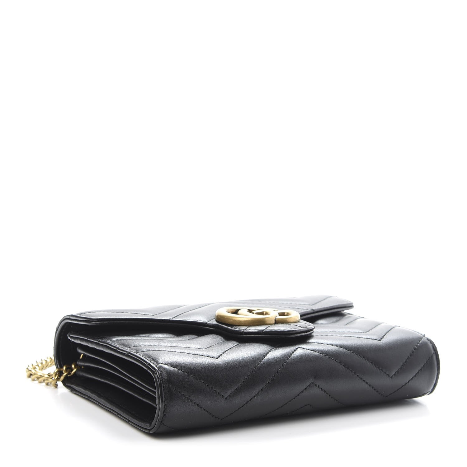 Gucci Calfskin Matelasse GG Marmont Chain Wallet Black 4 of 12