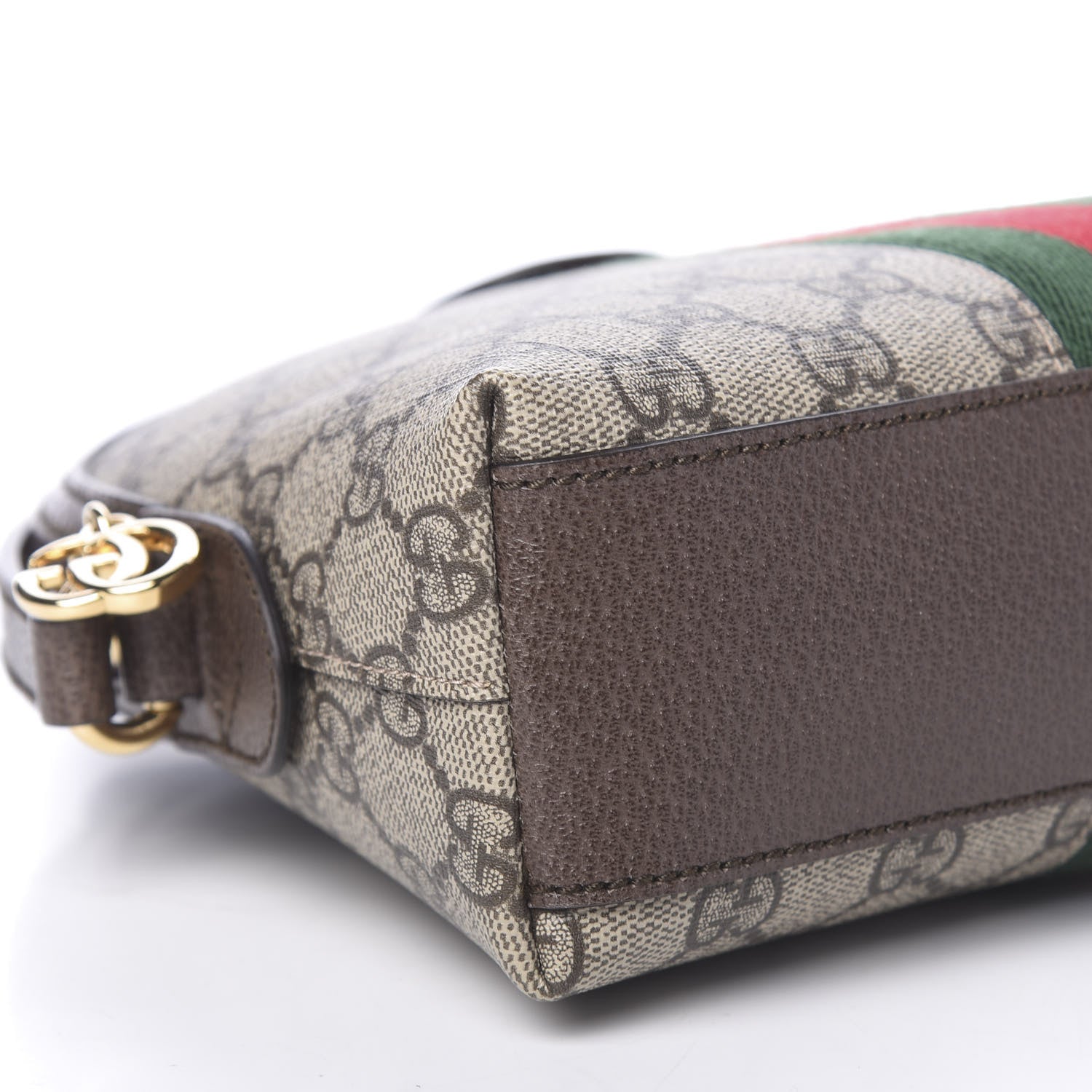 Gucci GG Supreme Monogram Textured Dollar Calfskin Web Small Ophidia Dome Shoulder Bag Beige Ebony New Acero 8 of 10