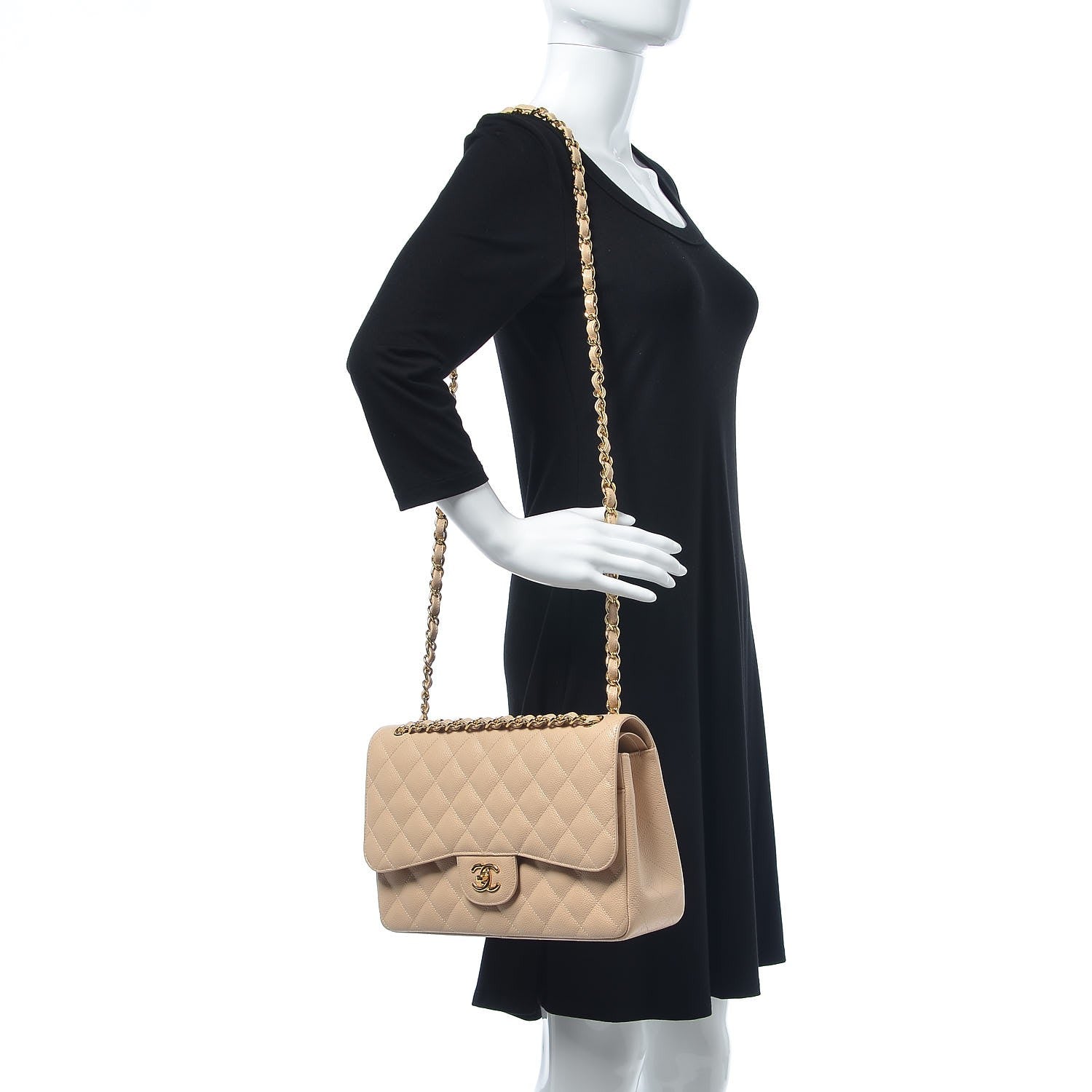 Chanel Caviar Quilted Jumbo Double Flap Light Beige 2 of 10