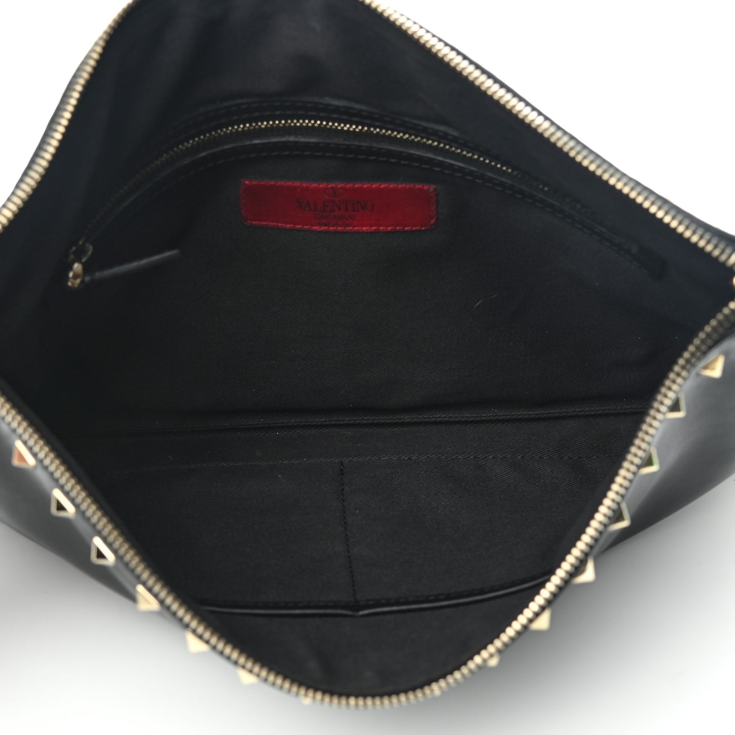 Vitello Large Rockstud Zip Wristlet Pouch Black