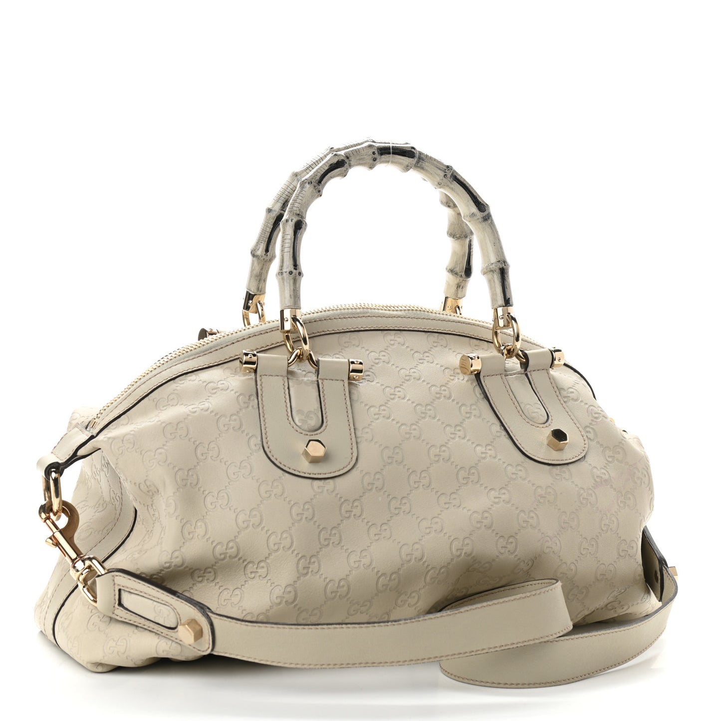 Guccissima Pop Bamboo Top Handle Tote White