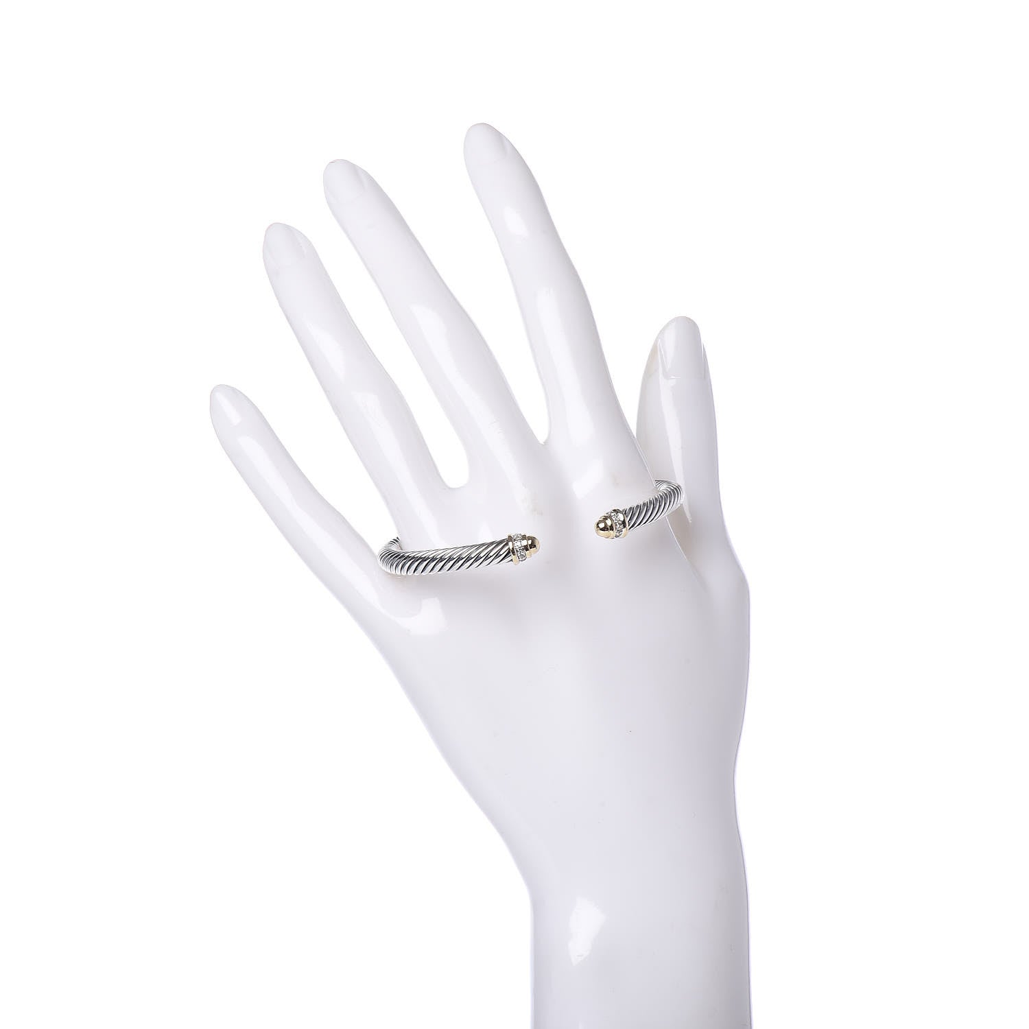 David Yurman Sterling Silver 18K Yellow Gold Diamond 5mm Cable Classics Bracelet 2 of 4