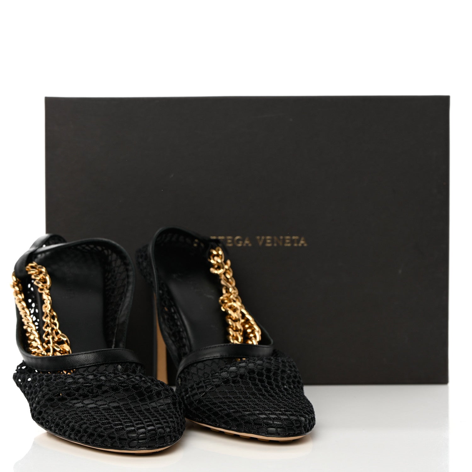 Bottega Veneta Mesh Calfskin Chain Stretch Pumps 38.5 Black 15 of 16