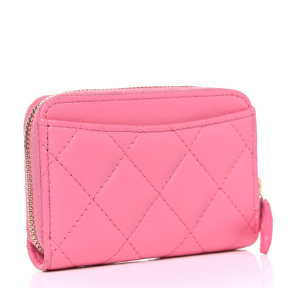 Chanel Lambskin Quilted Zip Around Coin Purse Wallet Pink Yellow 2 of 6