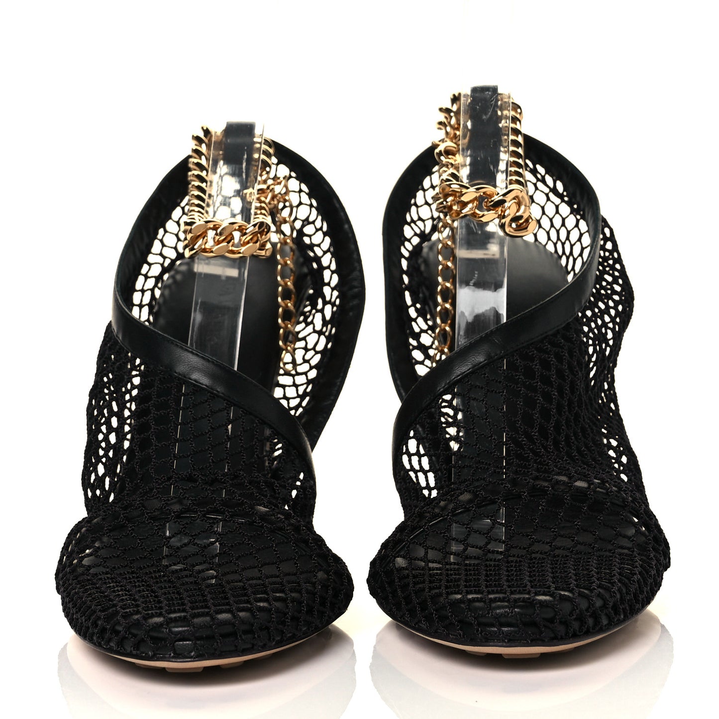Mesh Nappa Chunky Chain Sandals 39 Black
