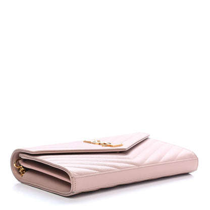 Saint Laurent Grain De Poudre Matelasse Chevron Monogram Chain Wallet Pale Pink 3 of 8