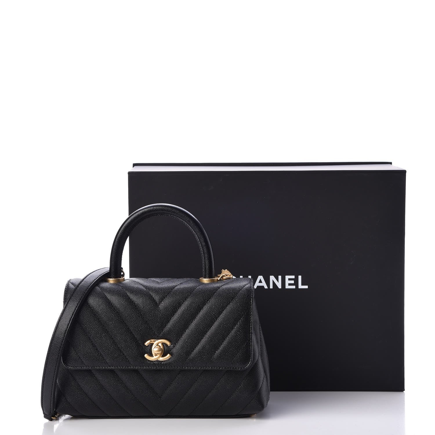 Chanel Caviar Chevron Quilted Mini Coco Handle Flap Black 8 of 8