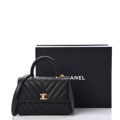 Chanel Caviar Chevron Quilted Mini Coco Handle Flap Black 8 of 8
