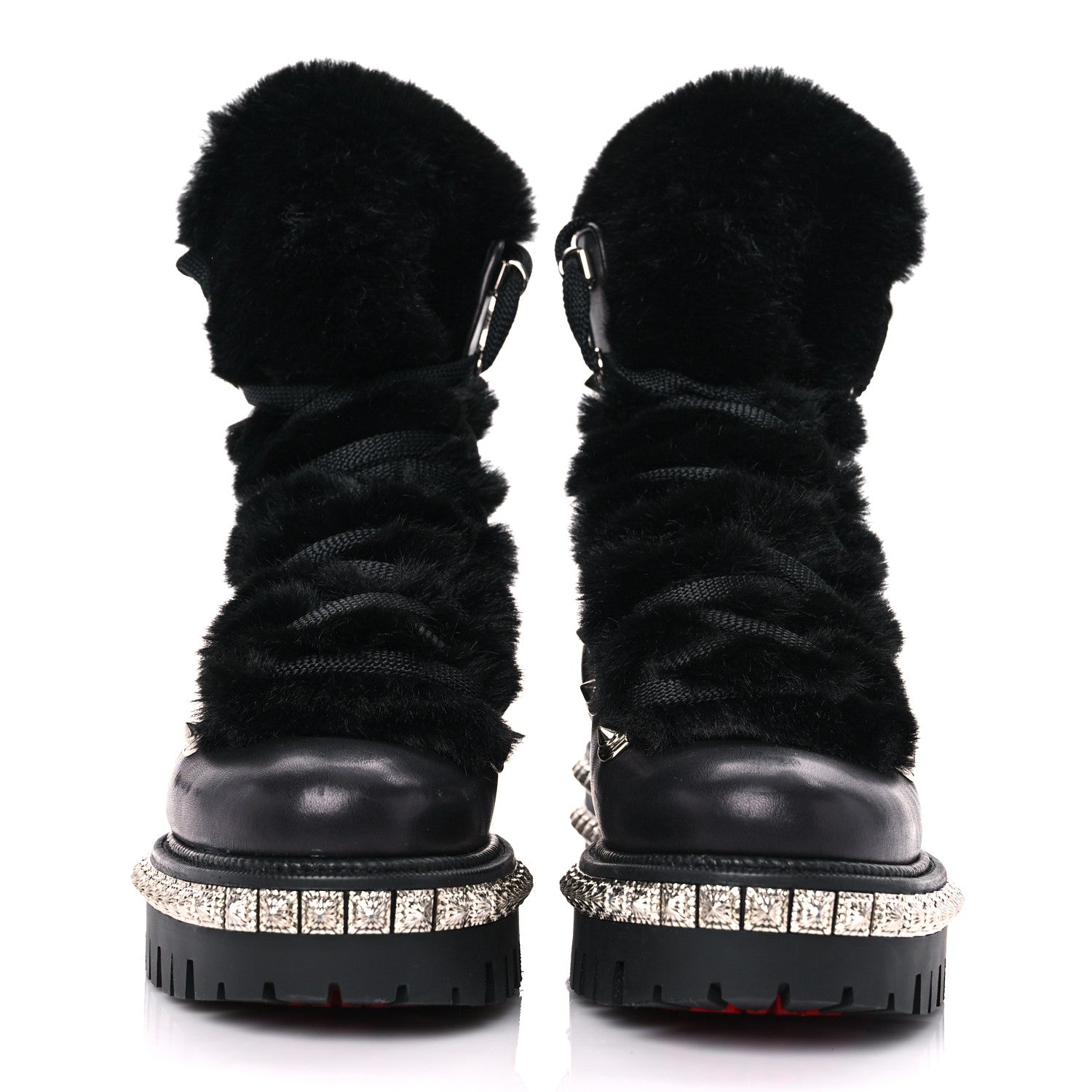 Christian Louboutin Calfskin Studded Shearling Yeti Donna Boots 36 Black 2 of 9