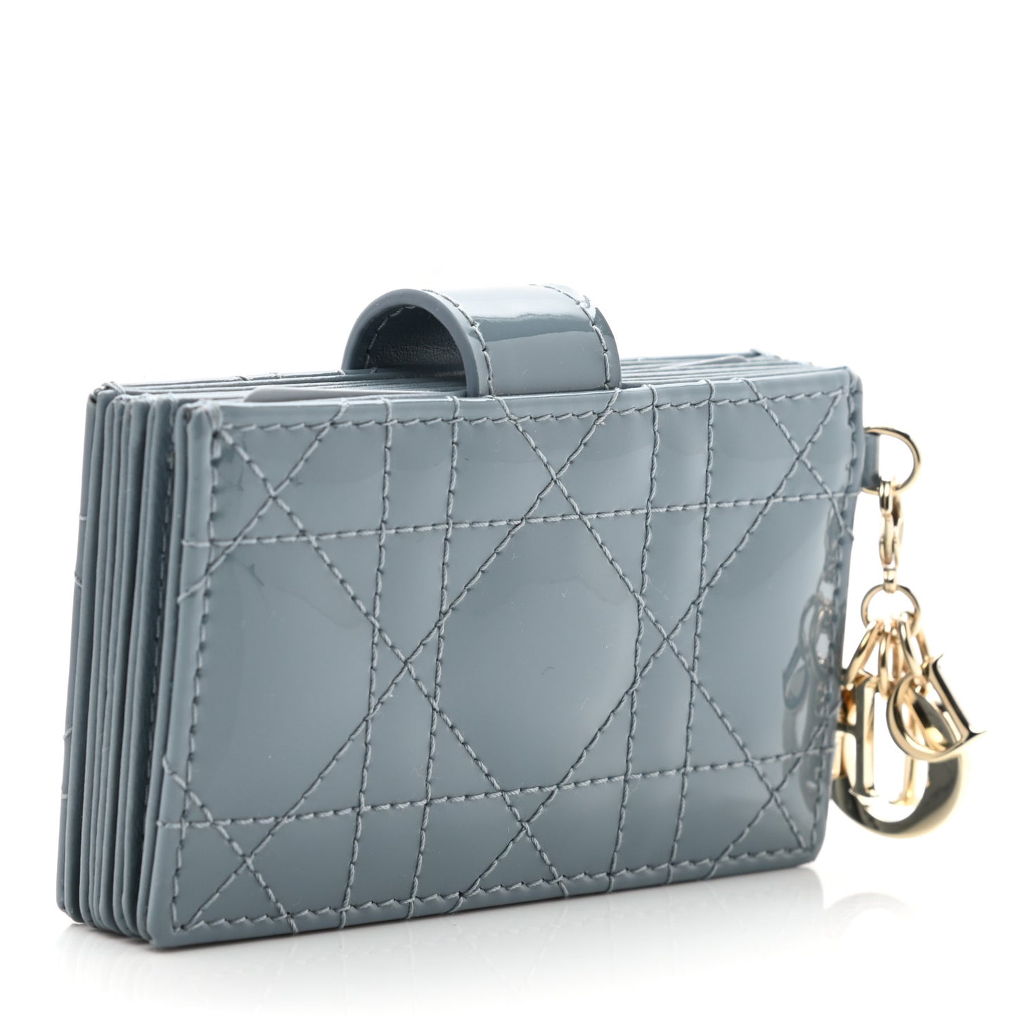Patent Cannage Lady Dior 5-Gusset Card Holder Sky Blue