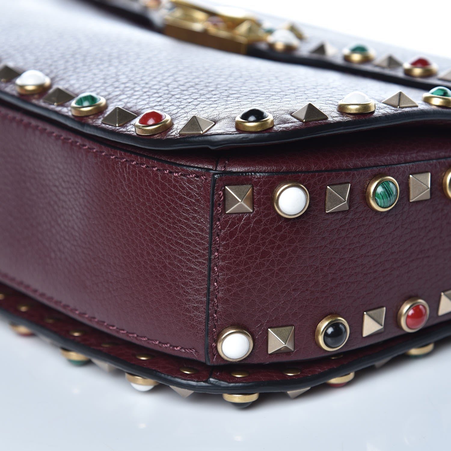 Valentino Garavani Pebbled Calfskin Medium Rockstud Rolling Flap Saddle Bag Rubin 8 of 9
