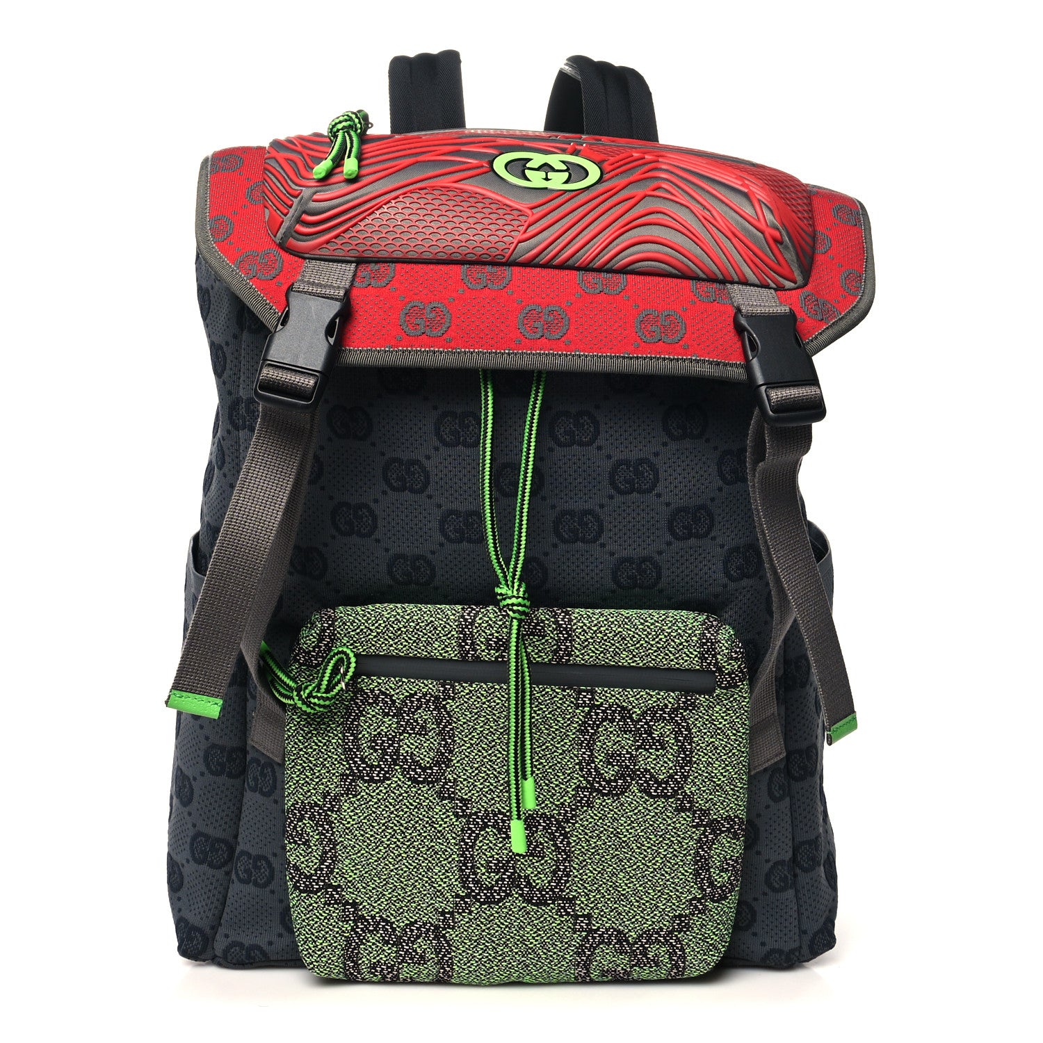 Gucci Jersey GG Monogram All Over Pan Sport Double Buckle Backpack Grey Green Multicolor 1 of 10