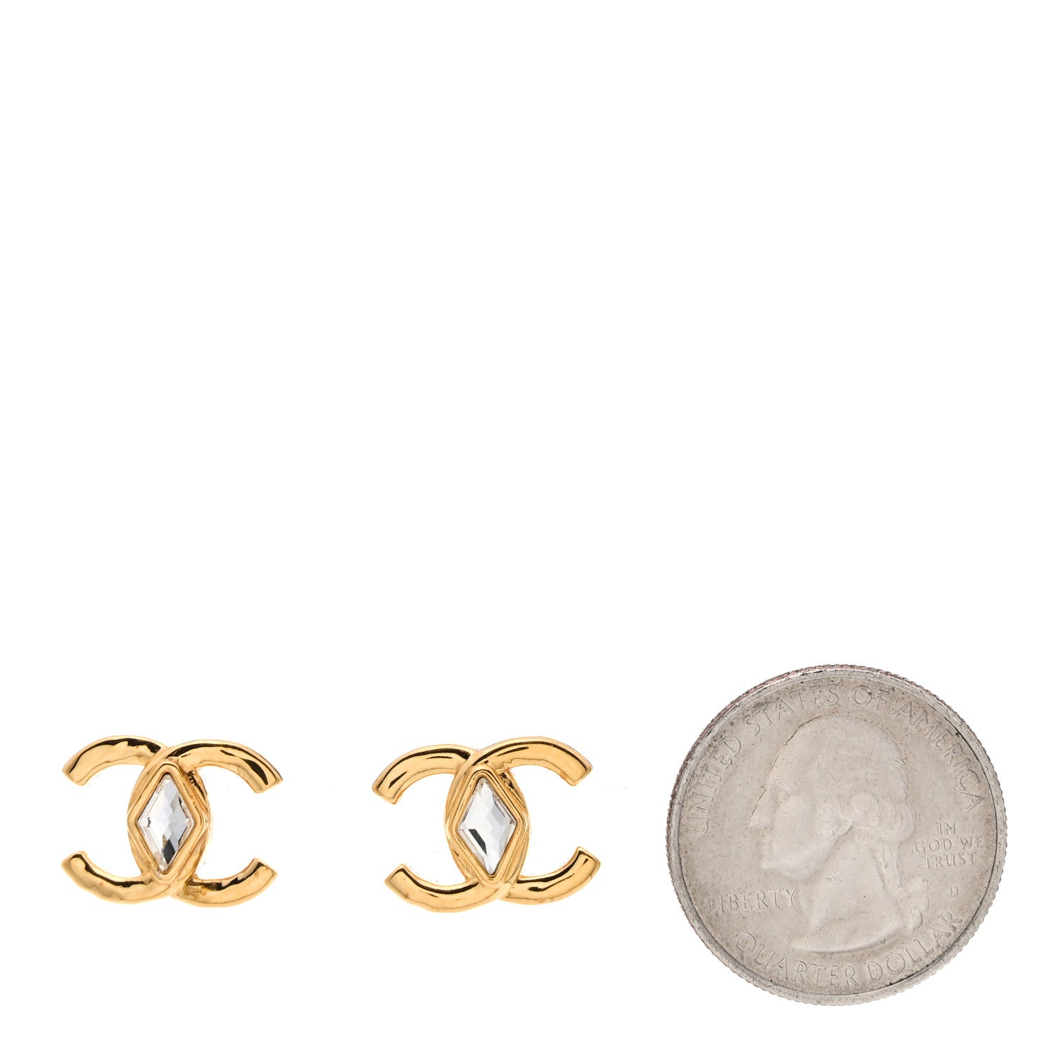 Chanel Metal Crystal CC Marquise Earrings Gold 2 of 5