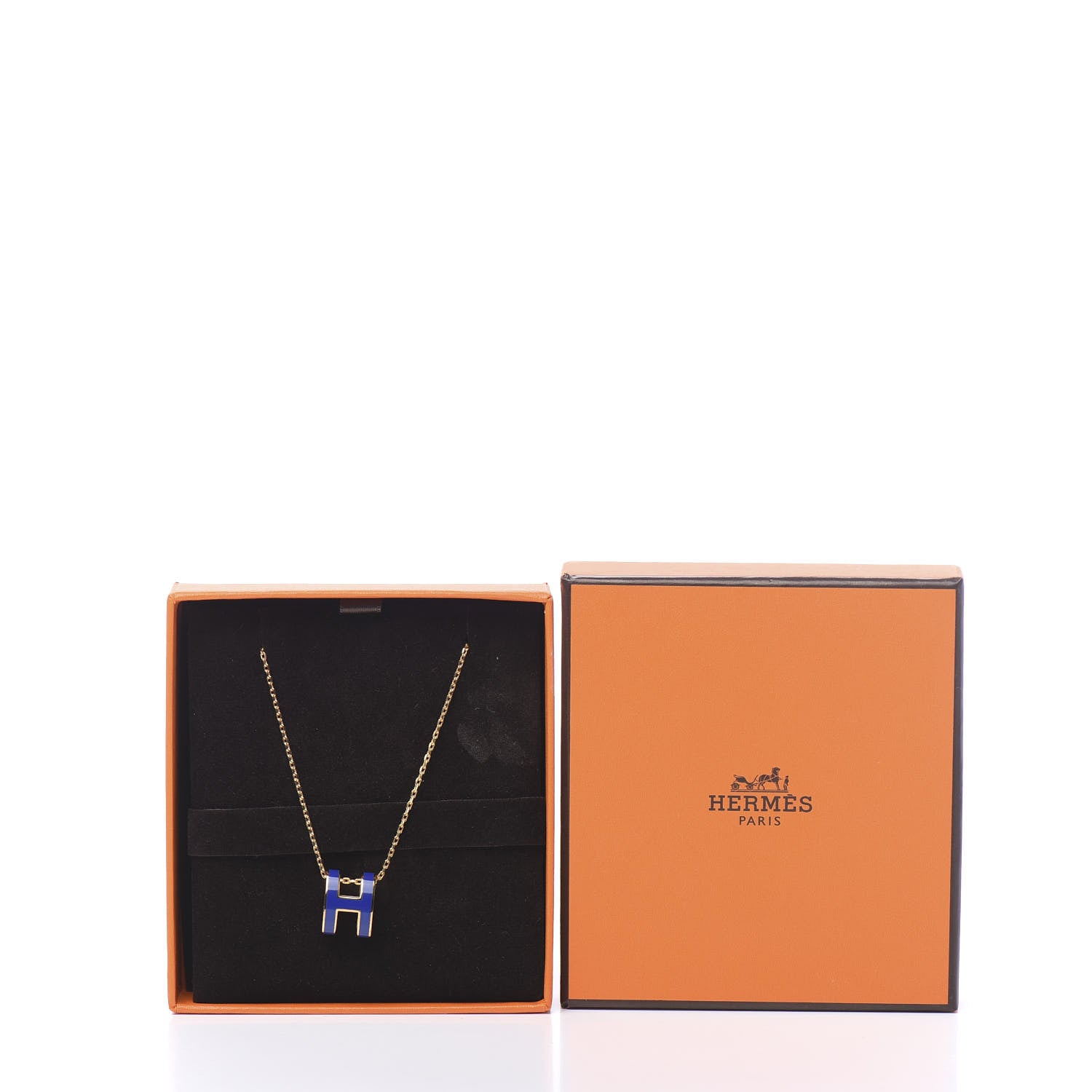 Hermes Lacquered Gold Pop H Pendant Necklace Bleu Royal 5 of 5