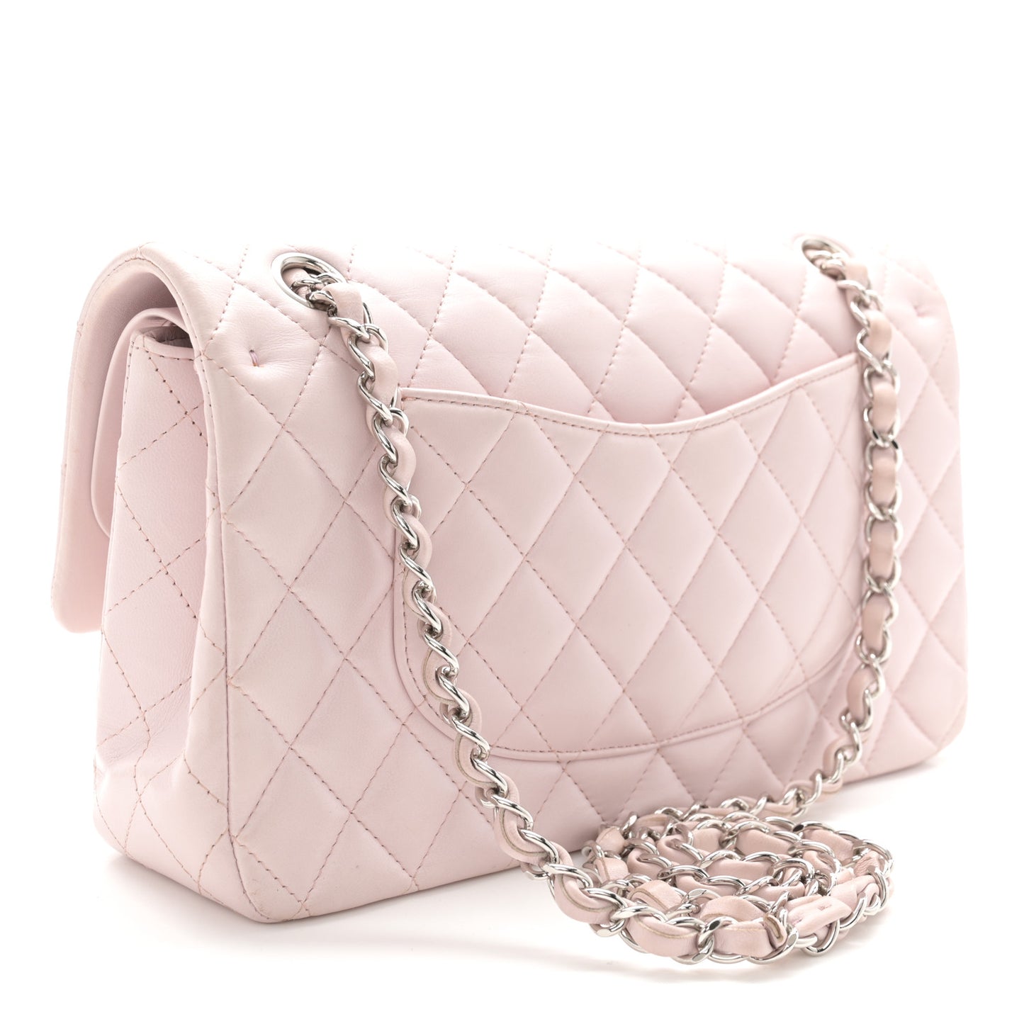 Lambskin Quilted Medium Double Flap Light Pink