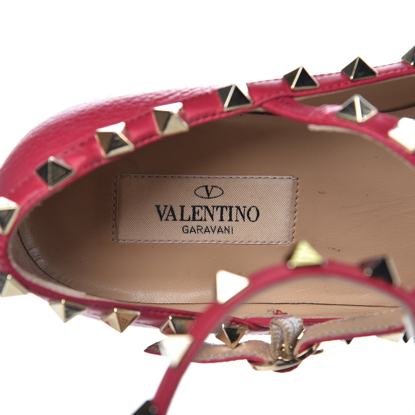Pebble Calfskin Rockstud Cage Ballerina Flats 35.5 Deep Fuxia