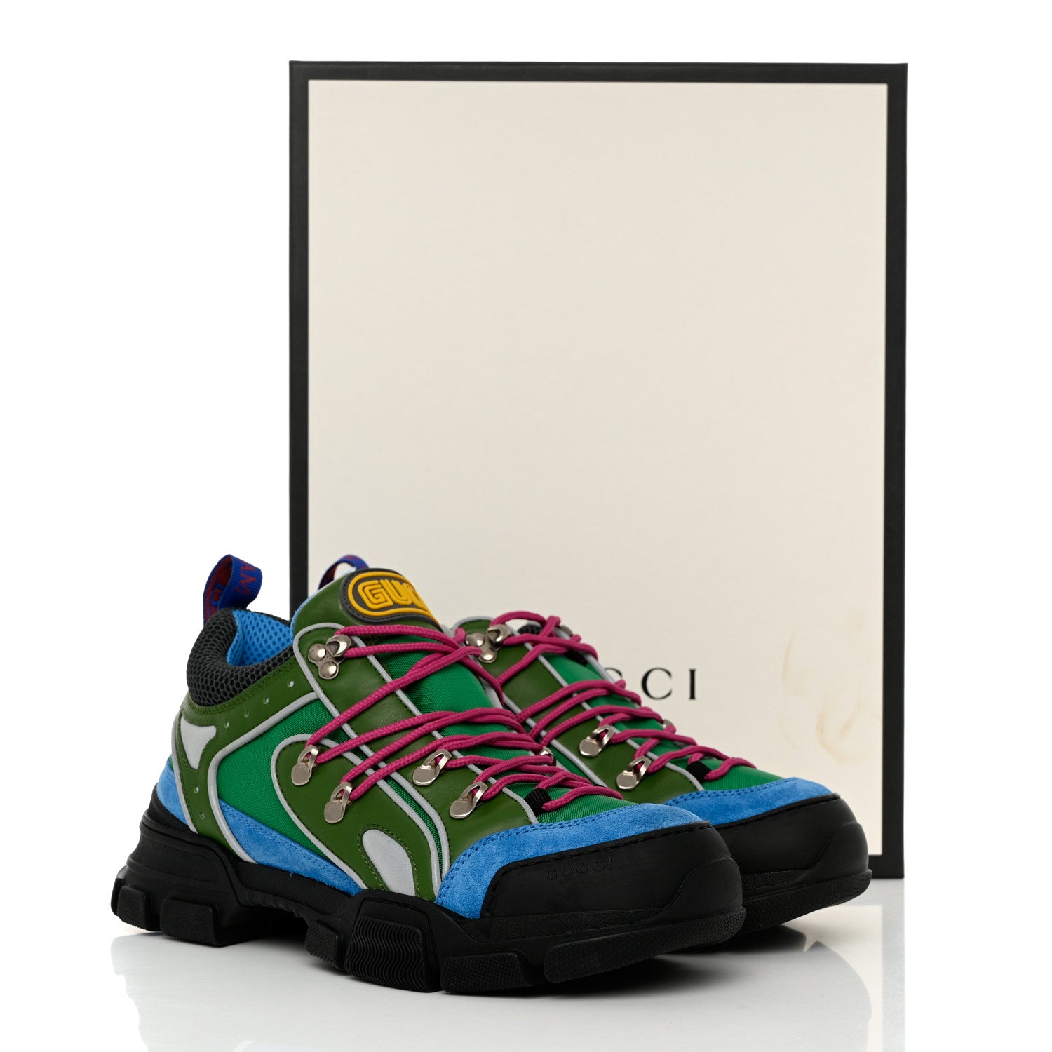 Gucci X SEGA Mesh Suede Calfskin Mens Flashtrek Sneakers 8 New Shamarock Bright Splash Vintage Green 9 of 9