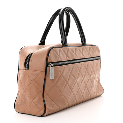 Chanel Calfskin Quilted Large Bowler Beige Black 3 of 19