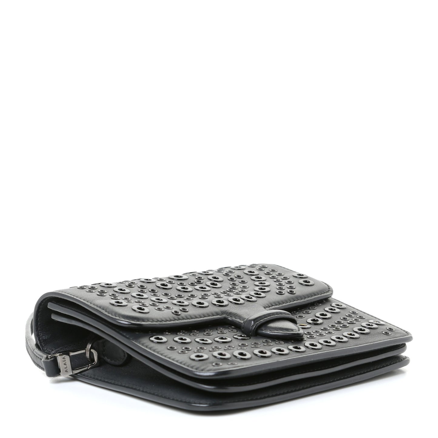 Calfskin Grommet Studded Azzedine Messenger Flap Black