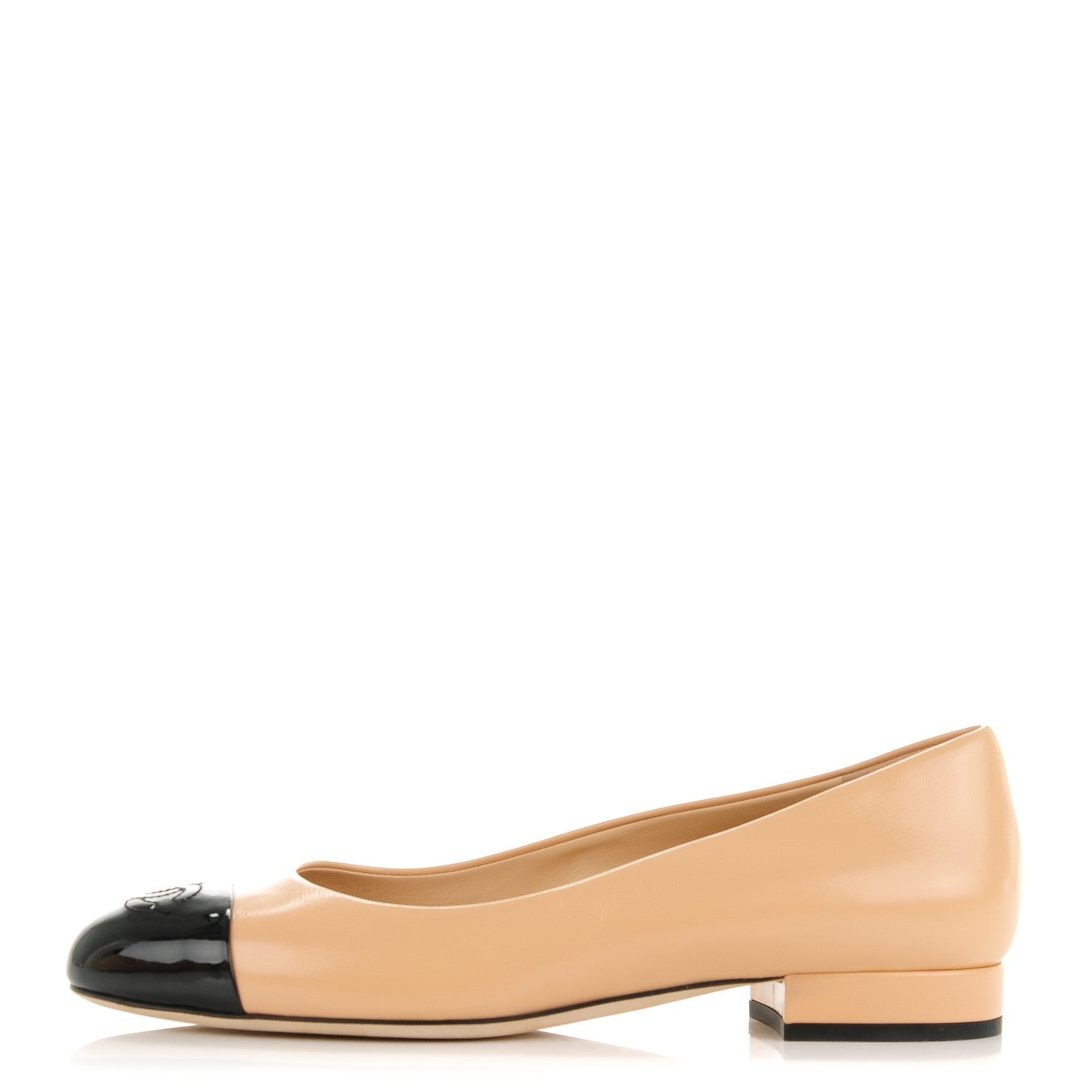 Chanel Lambskin Patent Cap Toe Ballerina Flats 36 Beige Black 1 of 7