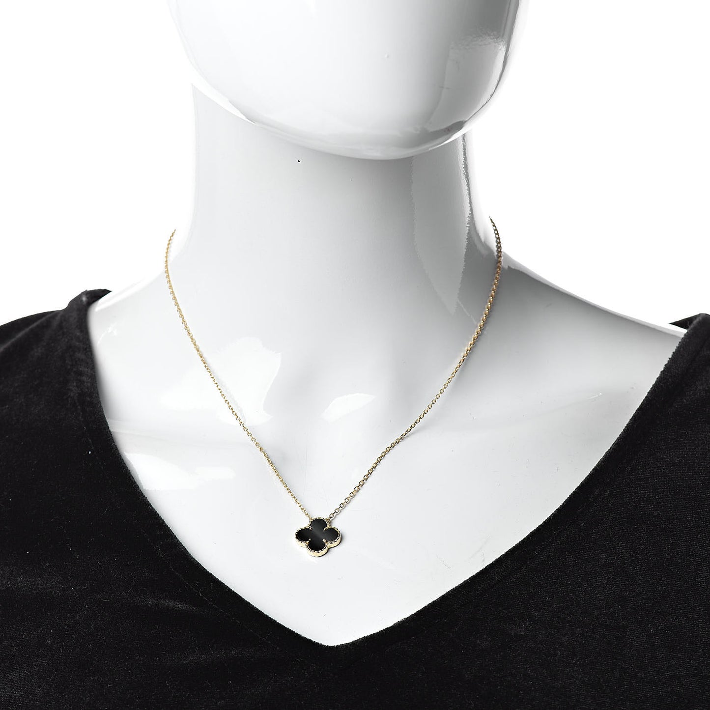 18K Yellow Gold Black Onyx Vintage Alhambra Pendant Necklace