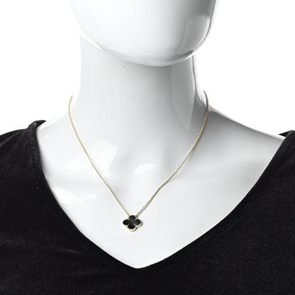 Van Cleef & Arpels 18K Yellow Gold Black Onyx Vintage Alhambra Pendant Necklace 2 of 5