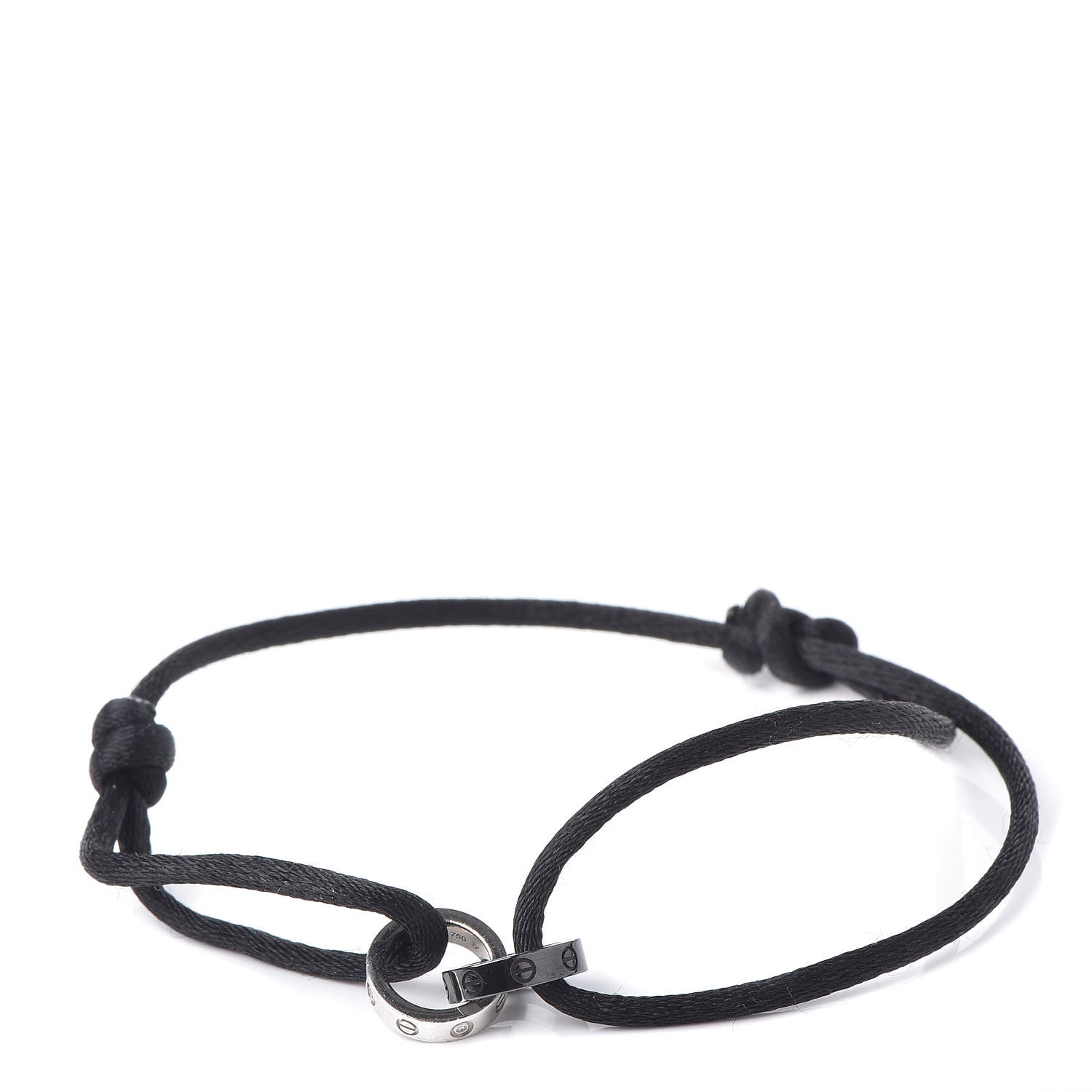 Cartier 18K White Gold Ceramic 4 Diamond LOVE Cord Bracelet Black 1 of 5
