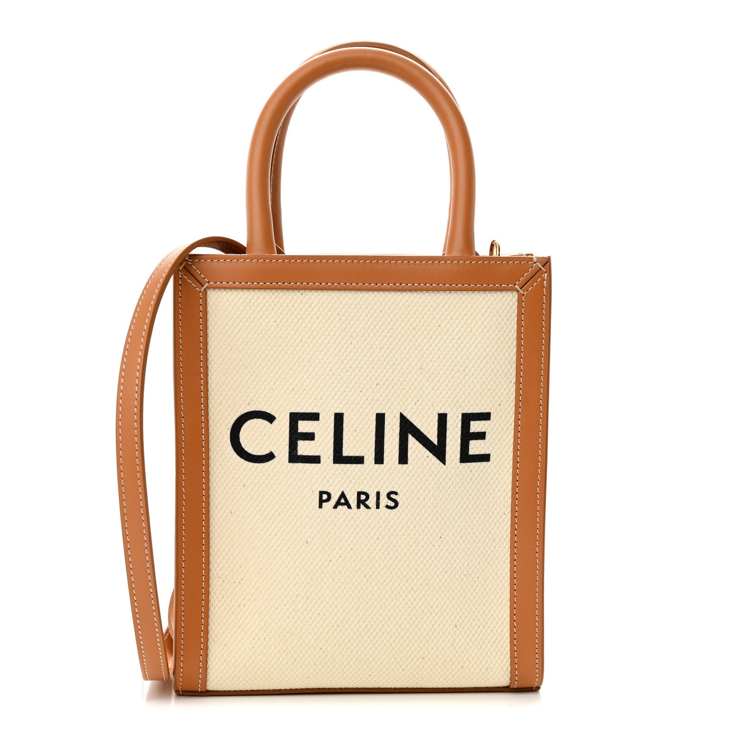 Celine Canvas Calfskin Mini Vertical Cabas Natural Tan 1 of 9