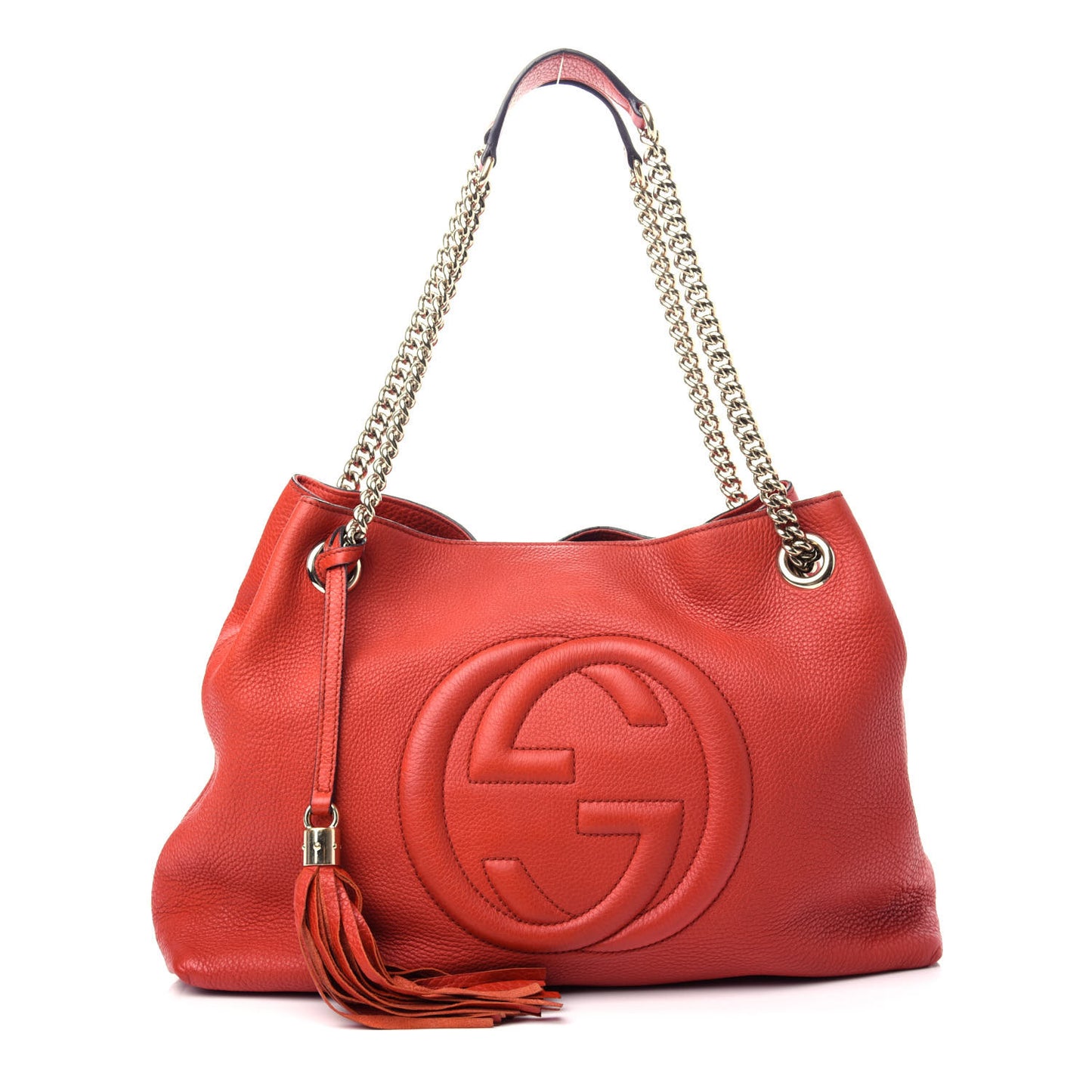 Pebbled Calfskin Medium Soho Chain Shoulder Bag Tabasco Red