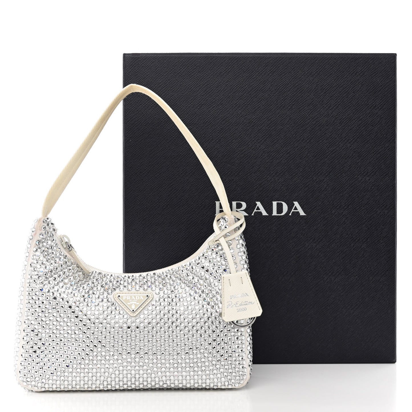 Satin Crystal Mini Re-Edition 2000 Bag White