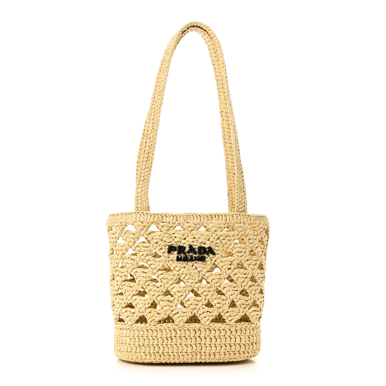 Prada Yarn Raffia Effect Embroidered Mini Logo Tote Naturale 1 of 9
