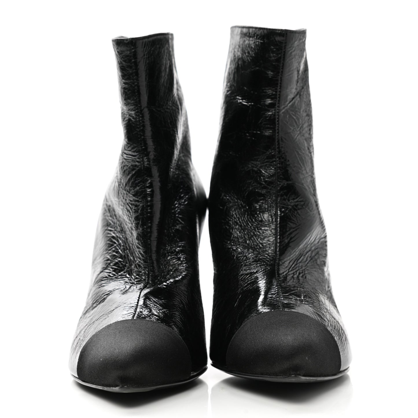 Crumpled Calfskin Satin Cap Toe Short Ankle Boots 39.5 Black