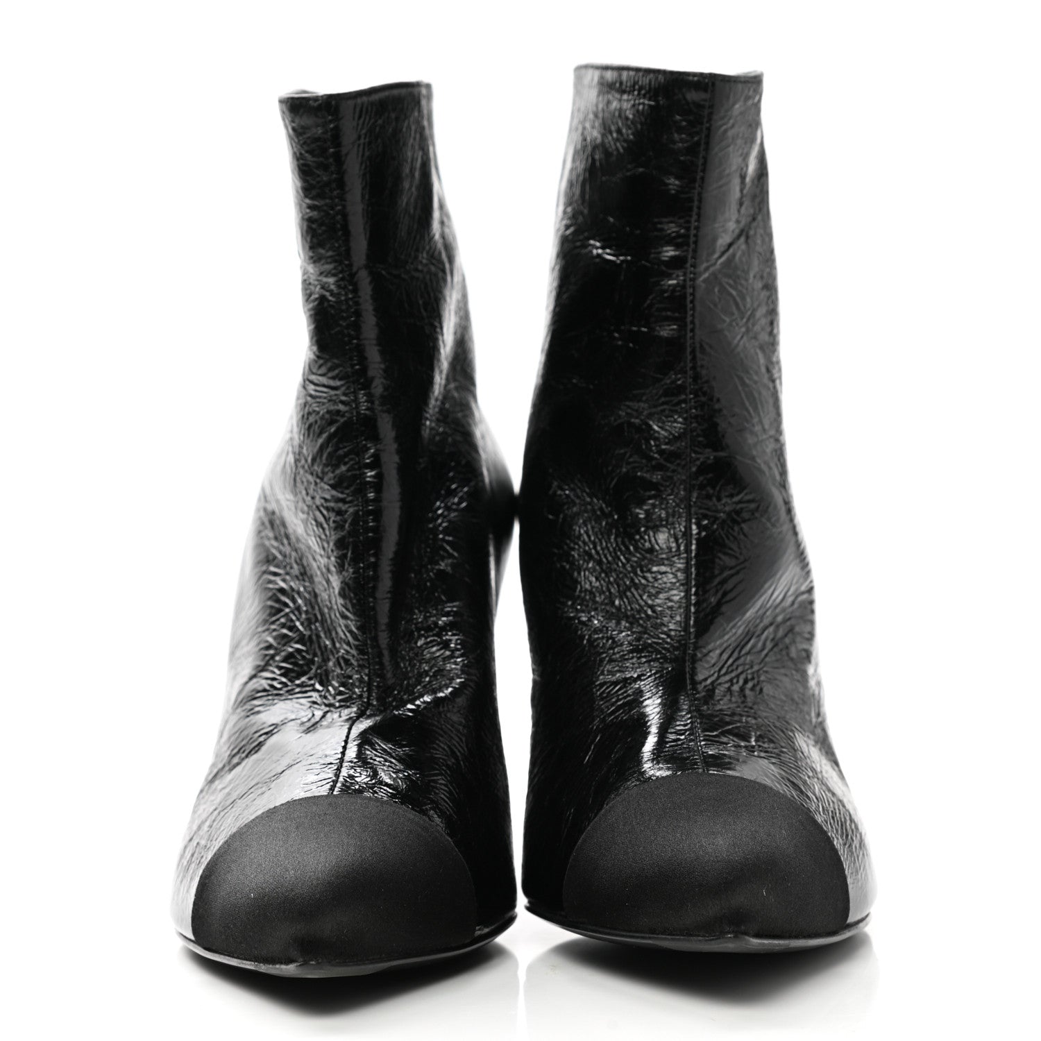 Chanel Crumpled Calfskin Satin Cap Toe Short Ankle Boots 39.5 Black 2 of 9