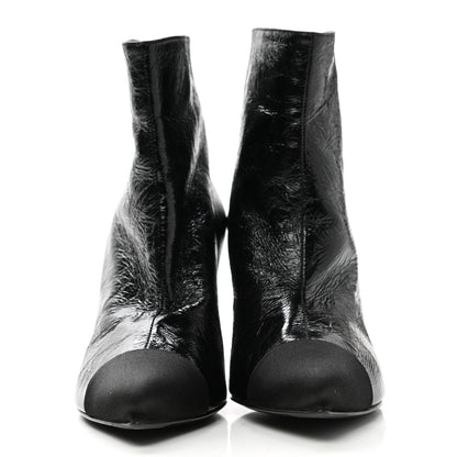 Chanel Crumpled Calfskin Satin Cap Toe Short Ankle Boots 39.5 Black 2 of 9
