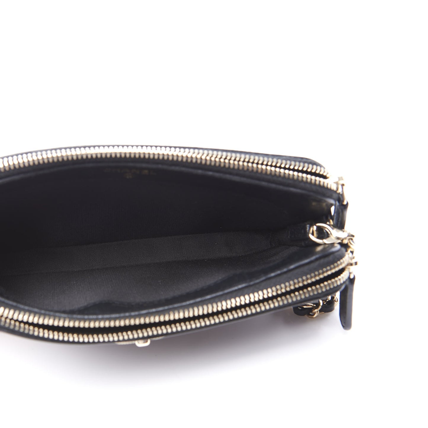Metallic Sheepskin Chevron Quilted Small Vintage Mademoiselle Clutch With Chain Black