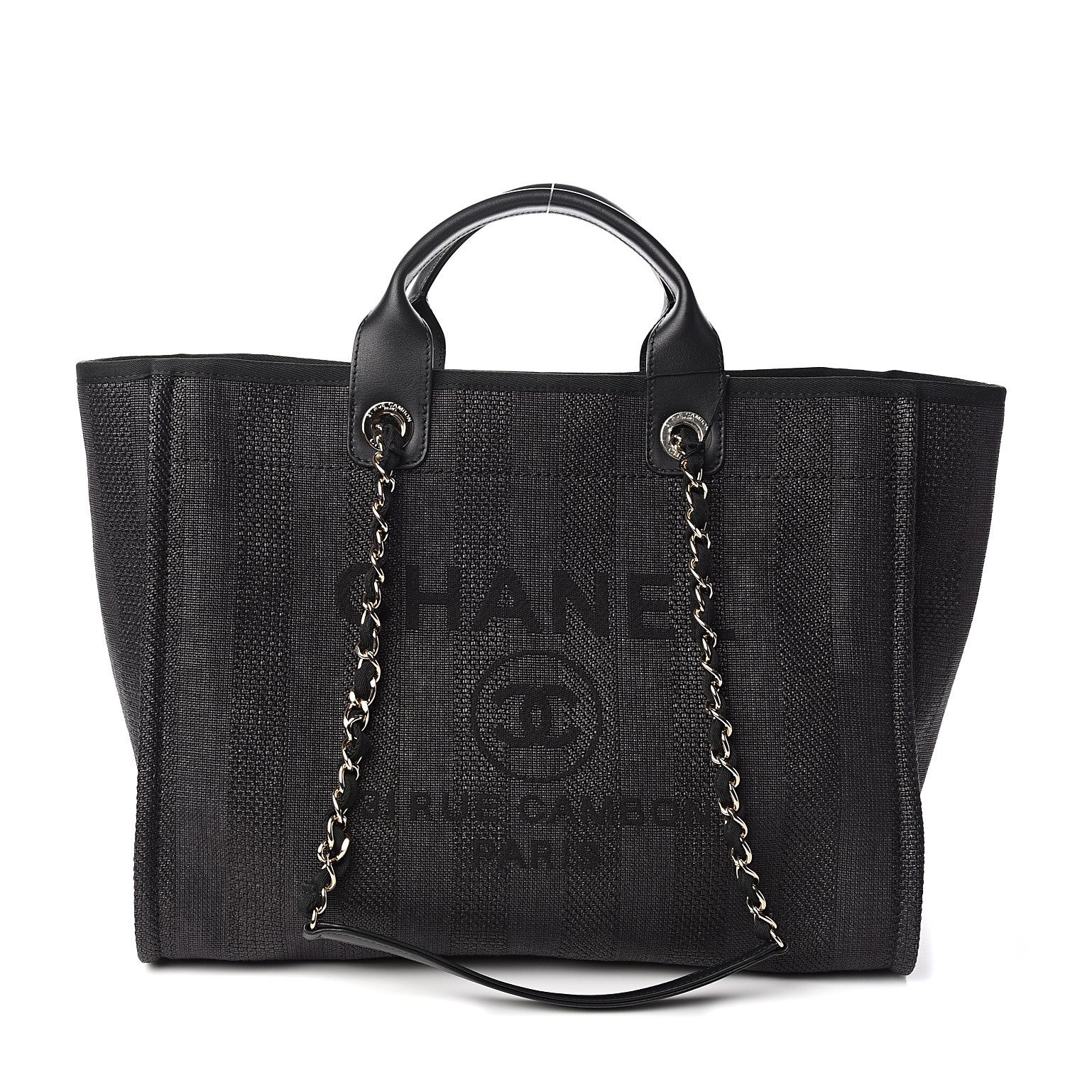 Chanel Mixed Fibers Calfskin Striped Medium Deauville Tote Black 1 of 9
