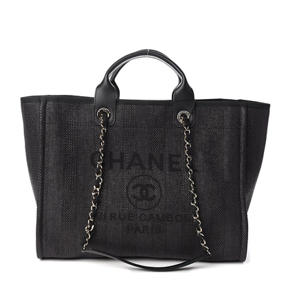 Chanel Mixed Fibers Calfskin Striped Medium Deauville Tote Black 1 of 9