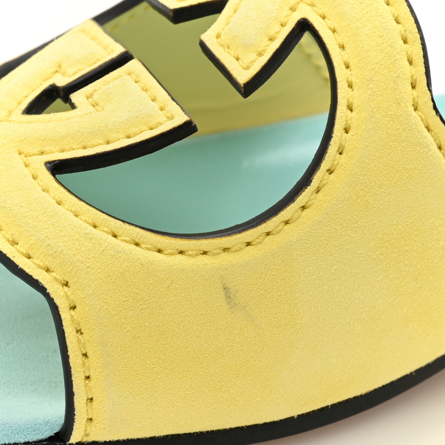 Gucci Kid Scamosciato Interlocking G Cut Out Slide Sandals 38.5 Banana 10 of 13