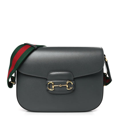 Gucci Azalea Calfskin Web Horsebit 1955 Shoulder Bag Graphite Grey 1 of 8