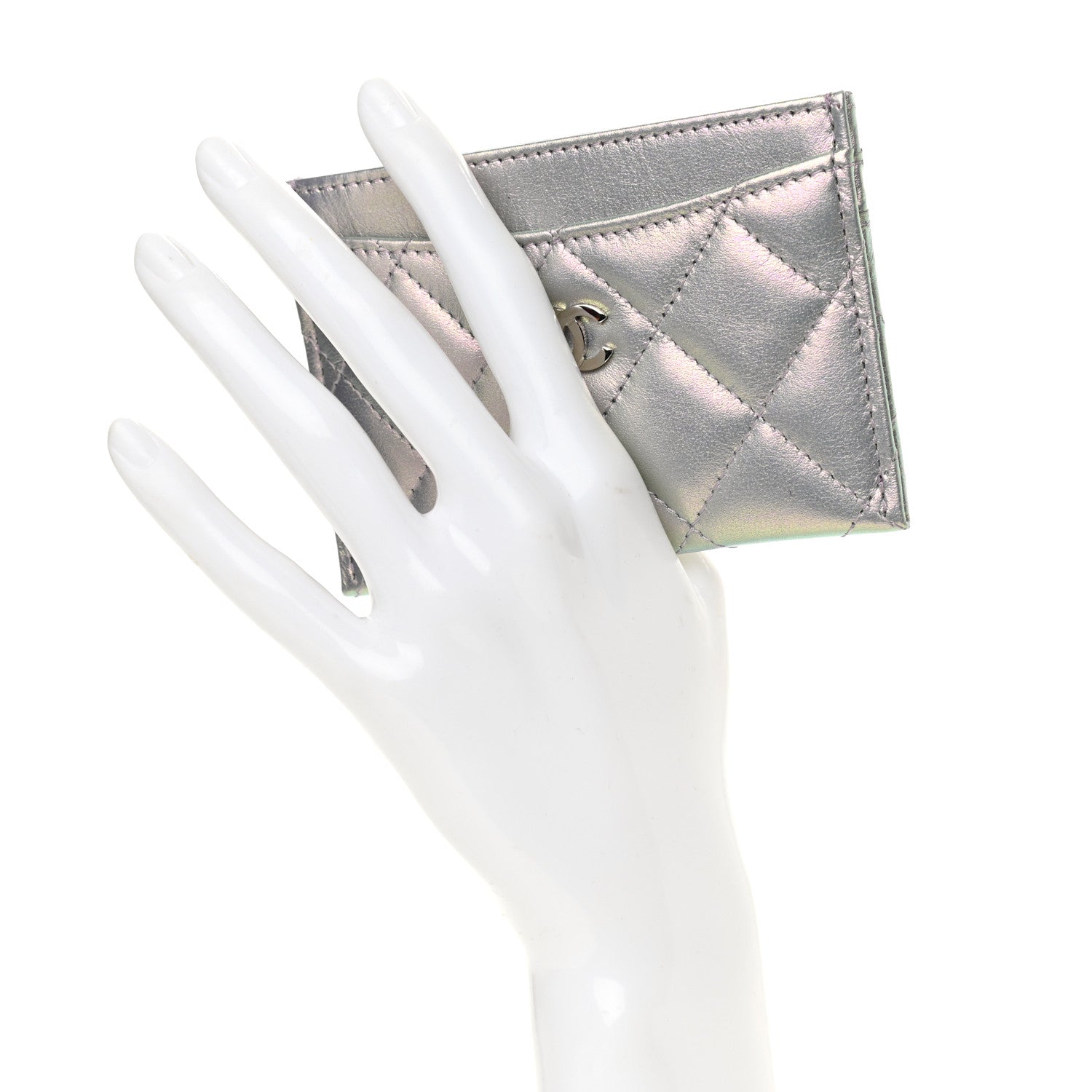 Chanel Iridescent Calfskin Quilted Card Holder Light Purple 2 of 9