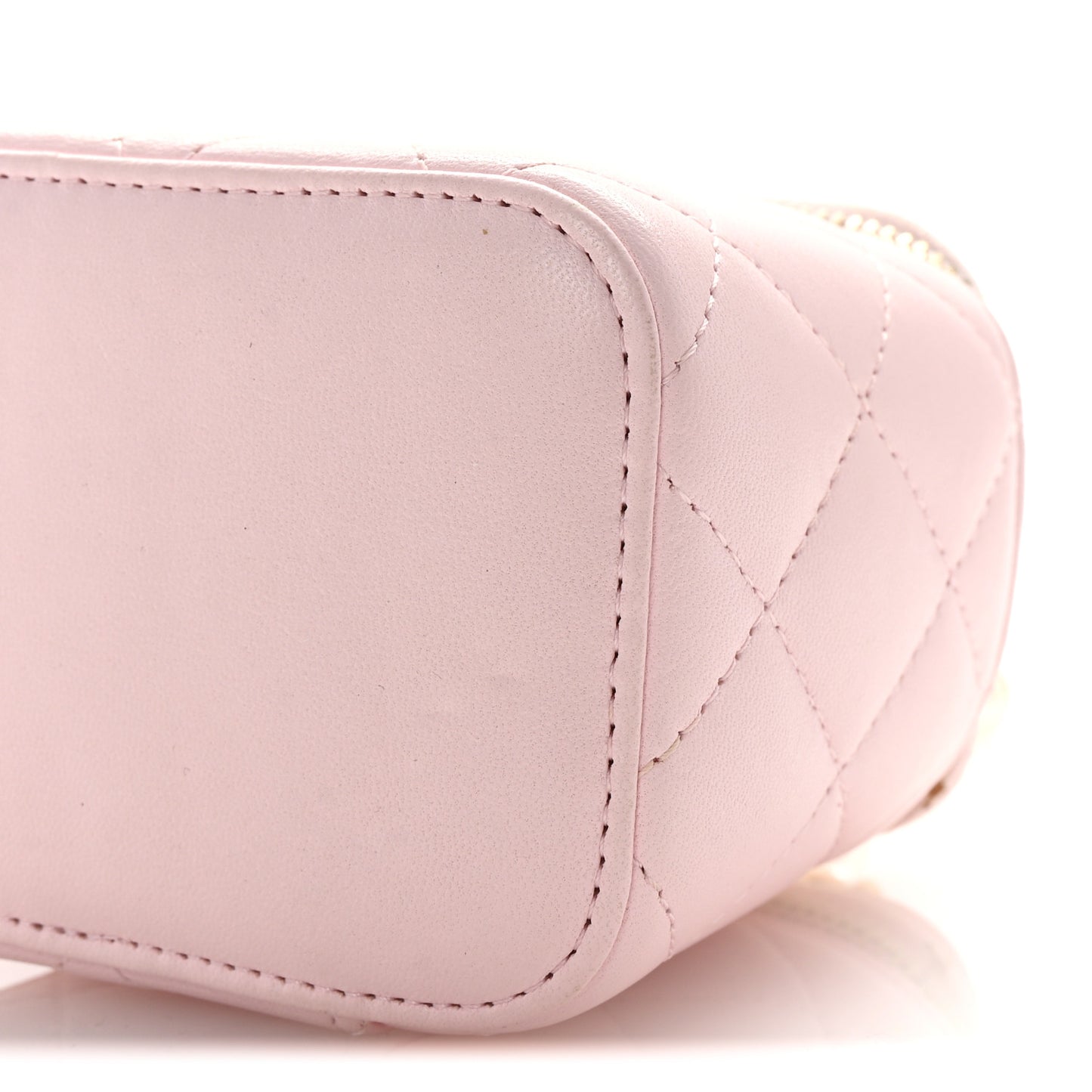 Lambskin Quilted Mini Vanity Case With Pearl Chain Light Pink