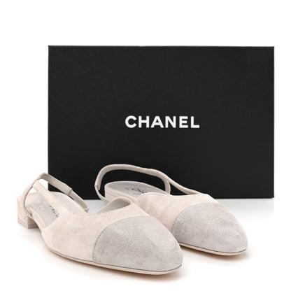 Chanel Suede Cap Toe CC Coco Slingback Pumps 37 Light Grey 9 of 9