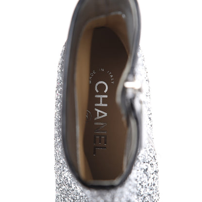 Chanel Glitter Patent Cap Toe Short Boots 38 Silver 11 of 12
