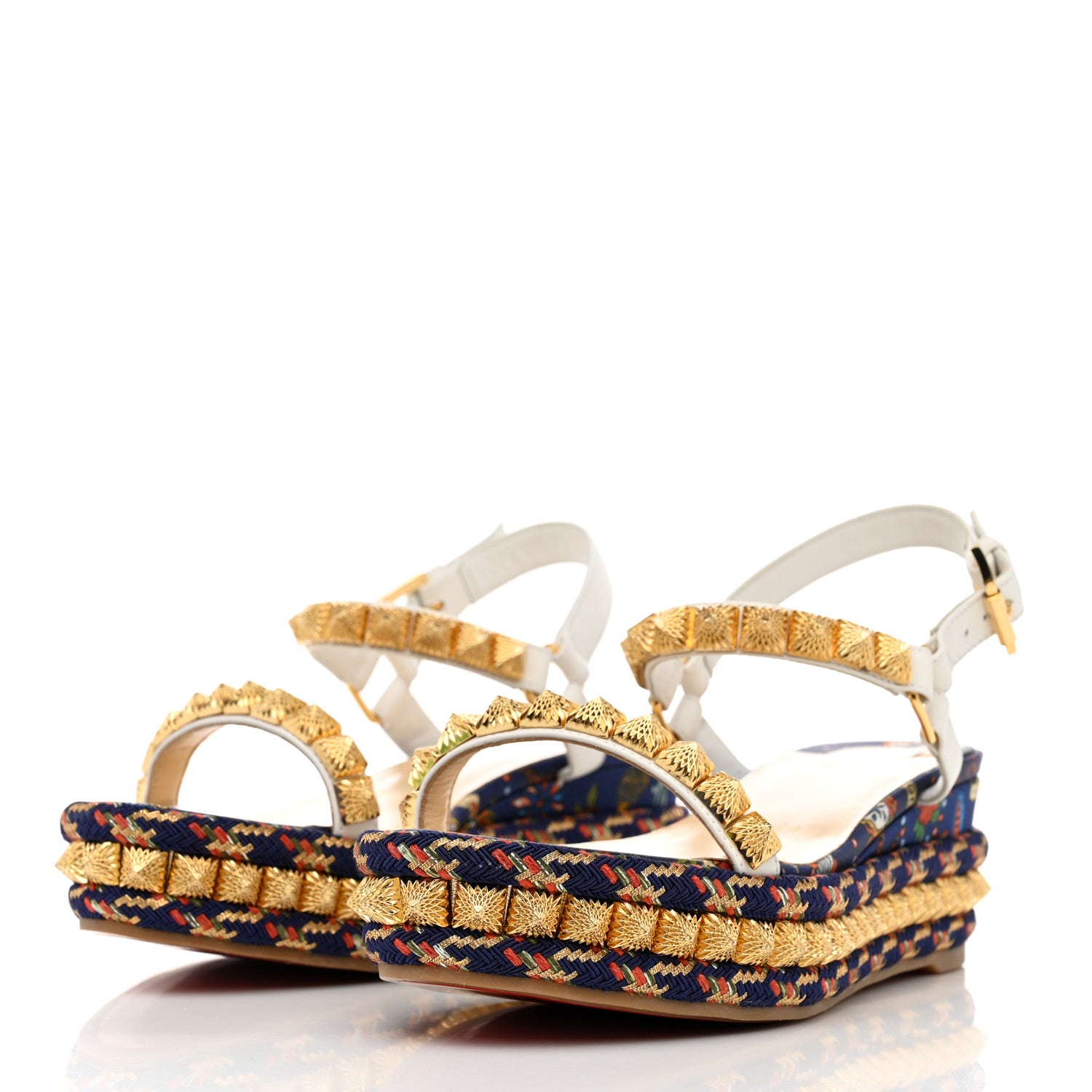 Christian Louboutin Nappa Soie Tattoo Pira Ryad 60 Platform Sandals 37 White Navy 3 of 8