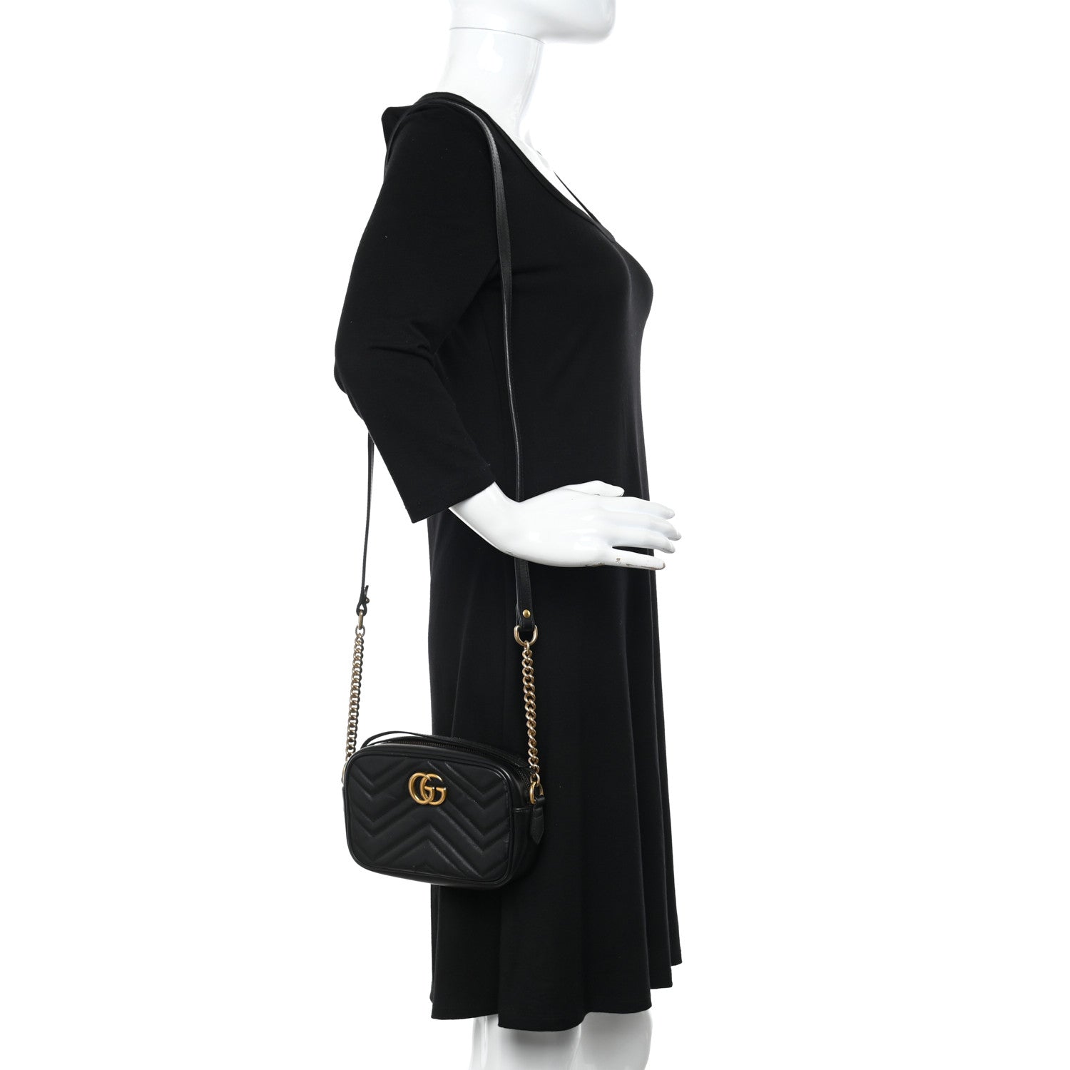 Gucci Calfskin Matelasse Mini GG Marmont Chain Shoulder Bag Black 1 of 15
