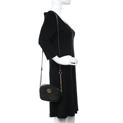 Gucci Calfskin Matelasse Mini GG Marmont Chain Shoulder Bag Black 1 of 15