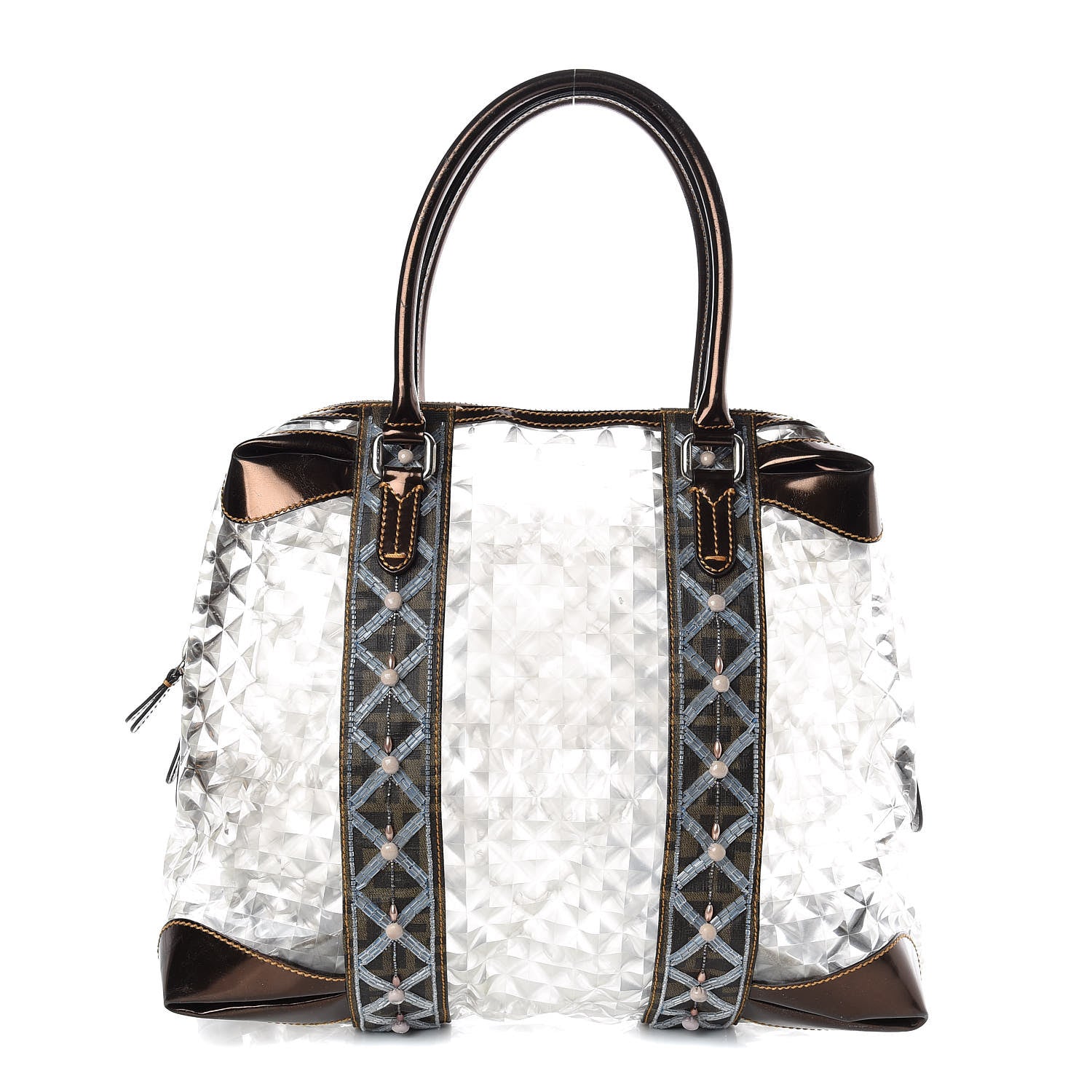 Fendi PVC Patent Zucca Spalmati Large Mixed Media B Mix Tote Multicolor Brown Tobacco 1 of 11